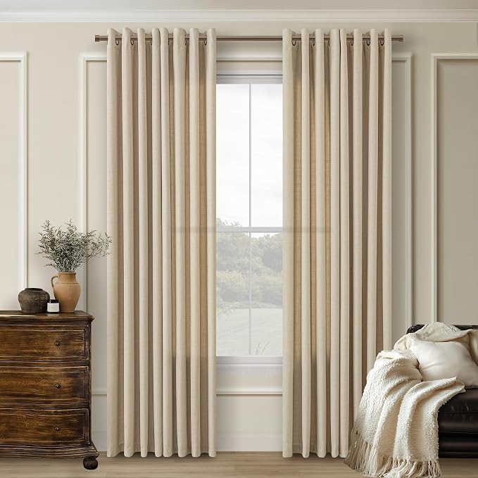 Oatmeal Linen Curtains 80 Inches Long for Living Room 2 Panels Set Sand Beige Drapes Semi Sheer Light Filtering Boho Farmhouse Neutral Floor Ceiling Window Curtains 80 Inch Length for Dining Bedroom