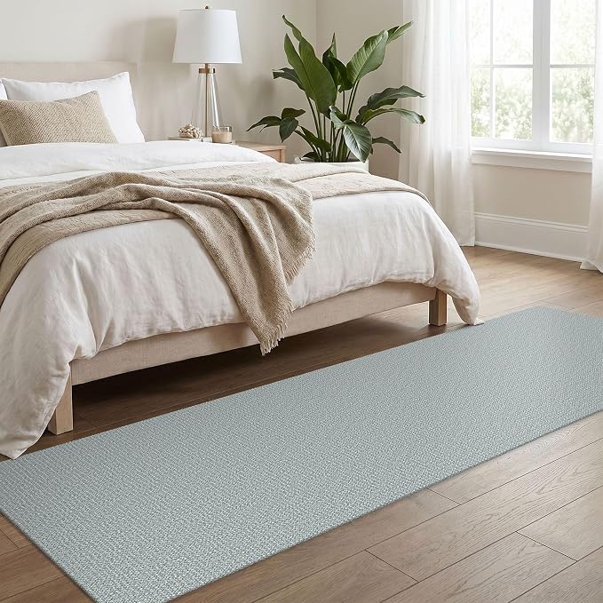 EARTHALL Washable Runner Rug 2x8 Ft Non Slip Runners for Hallways Cotton Rubber Backed Kitchen Runner Braided Indoor Floor Carpet Runners for Entryway, Hallway, Kitchen, Bedroom, Turquoise/Gray