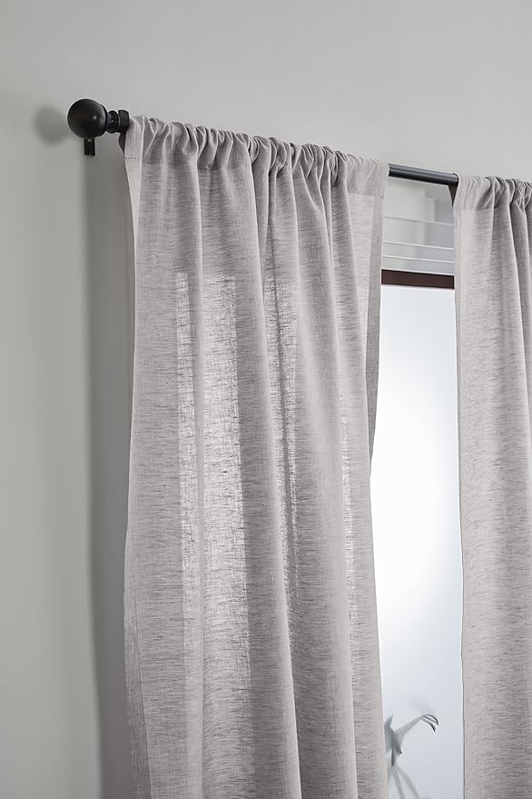 Solino Home Oyster Grey Linen Curtain 52 x 84 Inch, Light Filtering Rod Pocket Curtain 84 Inch, 100% Pure Linen European Flax Window Treatment Panel for Living Room, Bedroom - 1 Panel