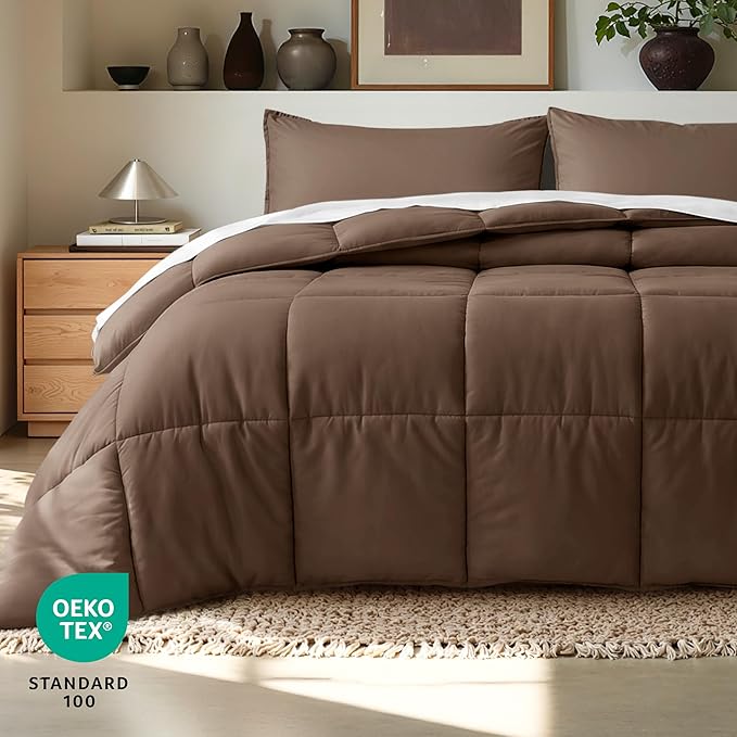 Bare Home Comforter Set - California King Size - Ultra-Soft - Goose Down Alternative - Premium 1800 Series - All Season Warmth (California King, Cocoa)