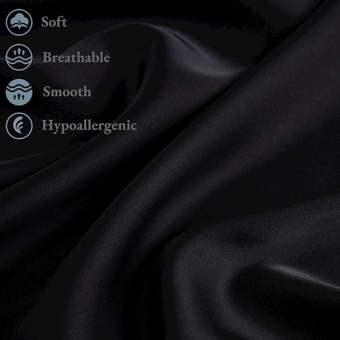 100% Mulberry Silk Pillowcase 2 Pack for Hair and Skin,with Hidden Zipper,Both Sides 19 Momme 600 Thread Count Natural Silk Pillow Cover,Soft Breathable Smooth (Black, Queen 20''x30'')
