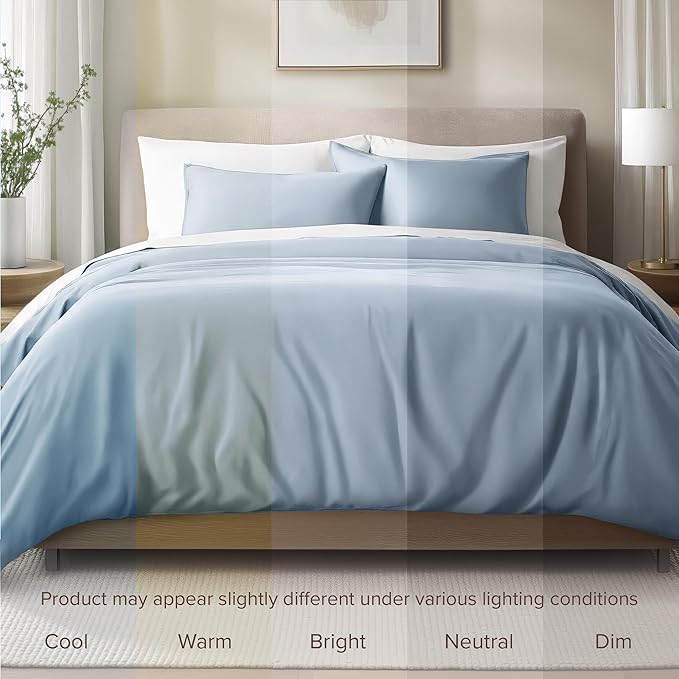 Bare Home 100% Organic Cotton Sateen Duvet Cover Set - 400 Thread Count - Smooth Sateen Weave - Warm & Luxurious - Duvet Cover (King/Cal King, Dusty Blue)