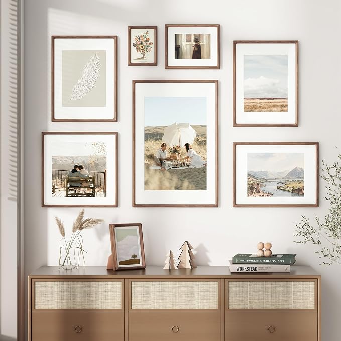 16x16 Picture Frame, USA-Sourced Walnut Wood Photo Frame with HD Tempered Glass, Handcrafted Rounded Corner 16 x 16 Wooden Frame Matted to 12x12 Photos, 16x16 frame, Tabletop or Wall Display