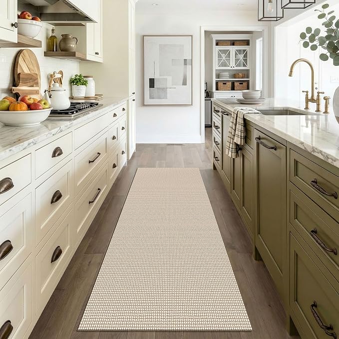EARTHALL Woven Runner Rug 3x6 Ft Washable Runners for Hallways Wide Non Slip Entryway Rug Braided Kitchen Runner Indoor Floor Carpet for Entryway, Hallway, Kitchen, Bedroom, Beige/Ivory