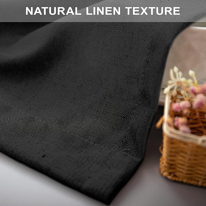 Modern Black Linen Curtains 96 Inches Long for Bedroom 2 Panels Set Back Tab Pocket Boho Drape Semi Sheer Lace Cotton Trendy Elegant Curtain for Living Room Bay Window Mid Century Halloween Decor 8 FT