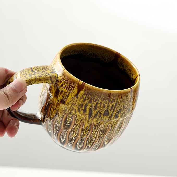 20oz Large Coffee Mug - Unique Handcrafted Look Ceramic Cup, Large Tea Mug, Microwave & Dishwasher Safe (yellow)