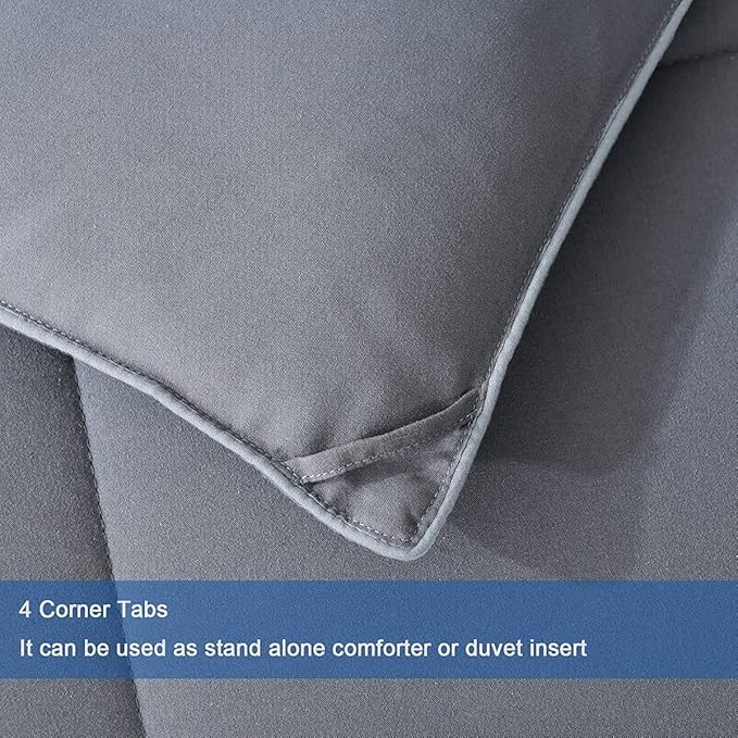 MAPLE DOWN Soft Super King Plus Size Comforter Duvet Insert-Down Alternative Comforter Quilted with Corner Tabs-Lightweight Fluffy Breathable Machine Washable (Gray, 128“x120“)