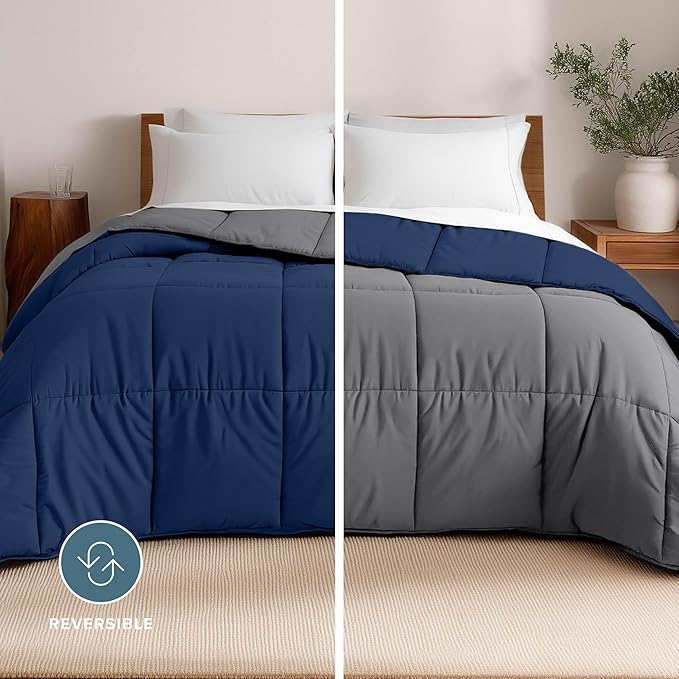 Bare Home Full Comforter - Reversible Colors - Goose Down Alternative - Ultra-Soft - Premium 1800 Series - All Season Warmth - Bedding Comforter (Full, Dark Blue/Grey)
