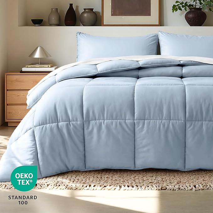 Bare Home Comforter Set - Oversized King Size - Ultra-Soft - Goose Down Alternative - Premium 1800 Series - All Season Warmth (Oversized King, Dusty Blue)