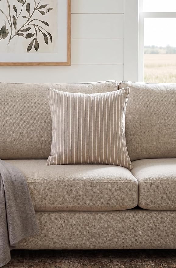 SanVia Cotton Throw Pillow Covers 20x20 – Handwoven Jacquard Texture, Fade-Resistant, No Pilling – Hidden Zipper, Decorative Cushion Cover for Sofa, Couch, Bed – Insert Not Included (Modern, Brown)