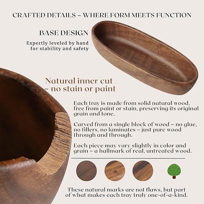 Wooden Decorative Bowl Walnut Wood Bowl for Table Centerpiece Rustic Wood Bowl for Home Decor Coffee Table Oval Boat Shape (Large (9.8"))