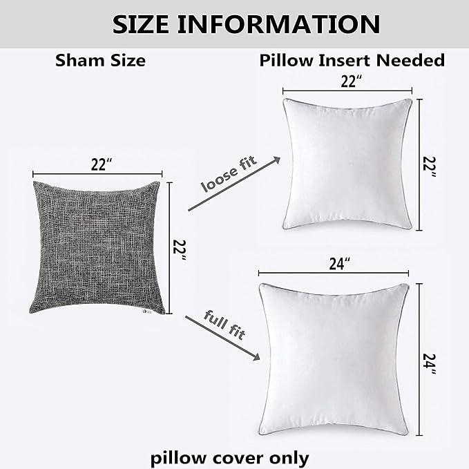 Kevin Textile Pillow Covers Decorative Lined Linen Euro Sham Throw Pillowcase for Bed Couch Sofa, 22"x22"(55cm), Black