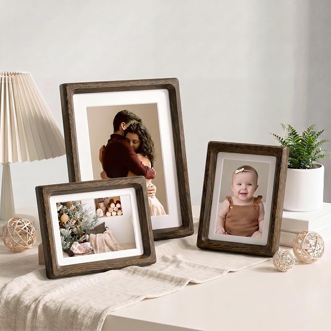 8x10 Picture Frame Set of 2, Natural Wenge Wood Photo Frame with HD Tempered Glass, Handcrafted Rounded Corner 8 x 10 Wooden Frames Matted to 5x7 Photos, 8x10 Frames, Tabletop or Wall Display
