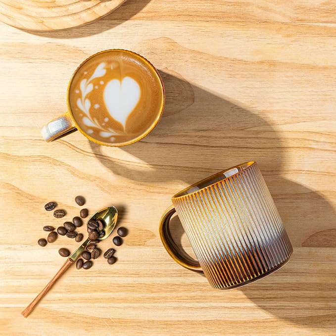 theterra Ceramic Coffee Mugs Set of 6, 14.2oz Handmade Coffee Cups with Handle for Latte, Tea, Milk, Beer, Hot Cocoa, Dusk Blue