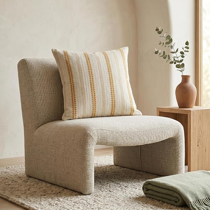 SanVia Cotton Throw Pillow Covers 20x20 – Handwoven Jacquard Texture, Fade-Resistant, No Pilling – Hidden Zipper, Decorative Cushion Cover for Sofa, Couch, Bed – Insert Not Included (Striped, White)