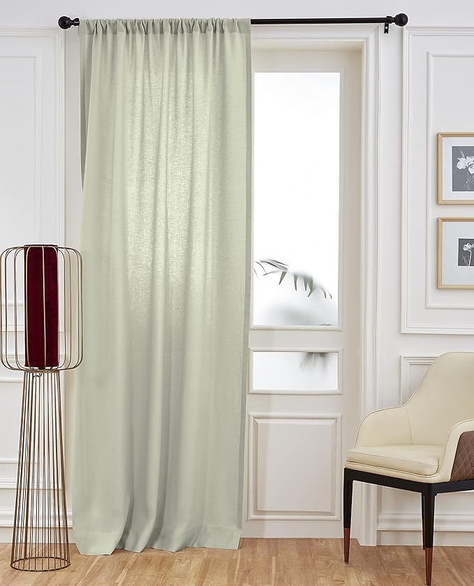 Solino Home Sage Green Linen Curtain 52 x 120 Inch, Light Filtering Rod Pocket Curtain 120 Inches Long, 100% Pure Linen European Flax Window Treatment Panel for Living Room, Bedroom - 1 Panel