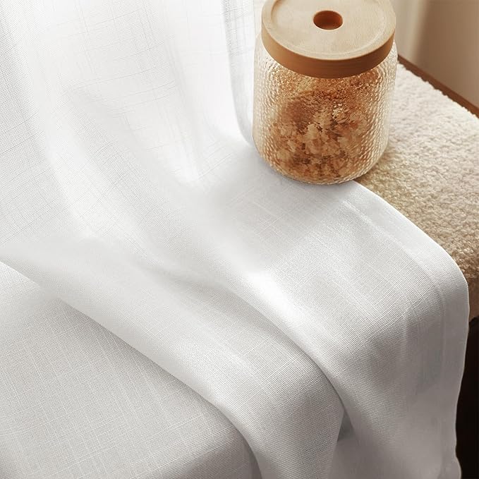 Extra Long White Curtain 120 inches Long 2 Panels Set Back Tab Light Filtering Cotton Textured Curtain Modern Farmhouse Coastal Decor White Linen Drapes 120 inch Length for Large Window 10 FT 42x120