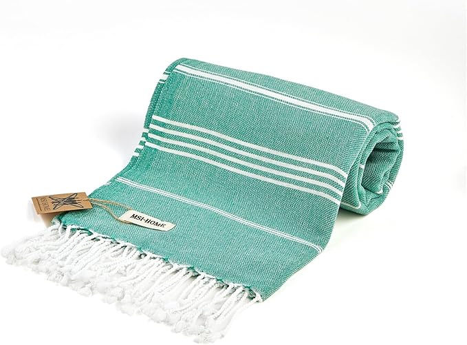 100% Organic Turkish Cotton Beach and Bath Towel, Peshtemal Towel Blanket, Quick Dry Sand Free, Oversized Light Compact, Diamond Weave, Prewashed, 71 x 39 Inches (Green)