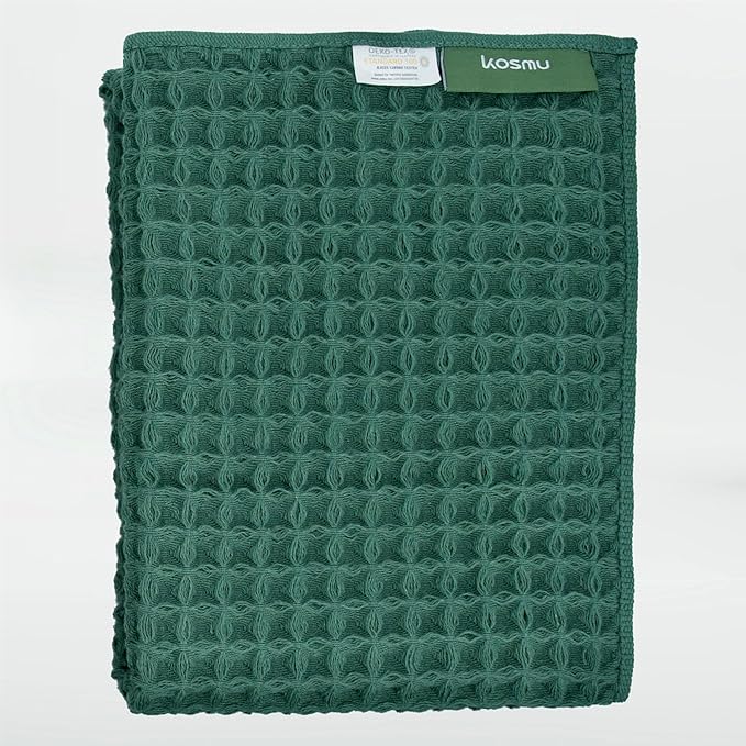 Luxury Organic Japanese Cotton Waffle Bath Towel | Thick, Absorbent, Quick Dry Bathroom Towels for Shower, Sauna, Onsen| Hotel & Spa Quality, Gift-Ready (Forest Green, Hand Towel, 32" x 16")