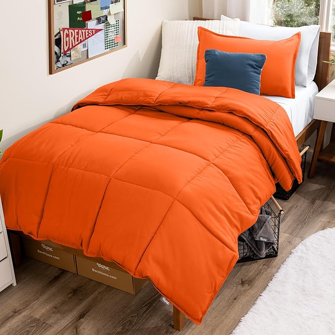 Bare Home Comforter Set - Twin/Twin Extra Long Size - Ultra-Soft - Goose Down Alternative - Premium 1800 Series - All Season Warmth (Twin/Twin XL, Orange)
