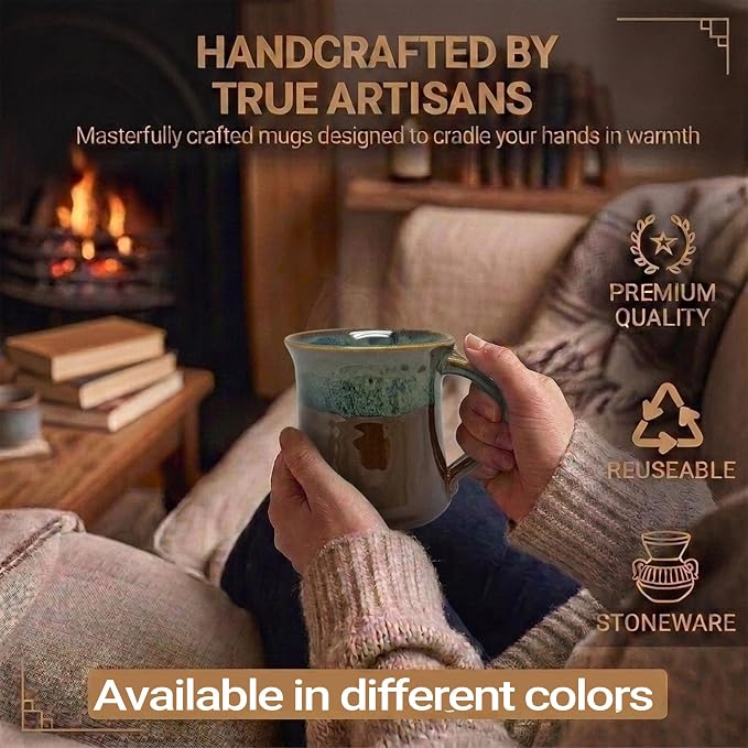 Clay in Motion Handmade Ceramic Mug 16 oz, Medium Coffee Mug, Hand Painted Stoneware, Dishwasher Microwave & Oven Safe, Lead-Free, Made in USA Since 1981 (Mocha)
