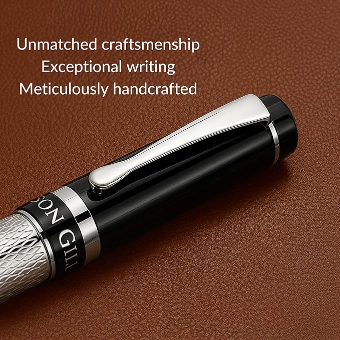 ‘The Raider’ Silver Luxury Executive Fountain Pen, Polished Chrome and Lacquer, Stainless Steel Nib, Easy Refill Ink Piston Converter, Smudge Free, No Bleed, Fits Our Instant Insert Ink Cartridges