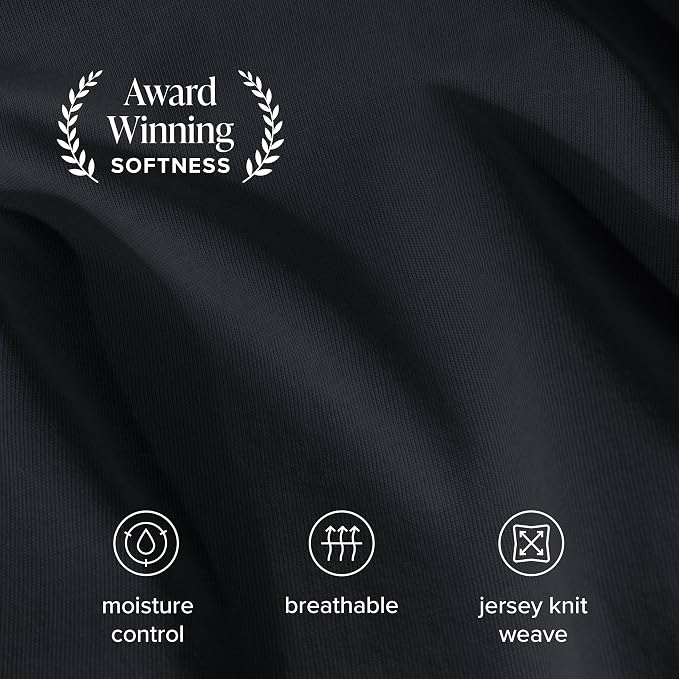Bare Home 100% Organic Cotton Jersey Sheet Set, Ultra Soft, 100% Cotton - Sheet Set & Pillowcases - Deep Pocket Bed Sheets (Split King, Black)