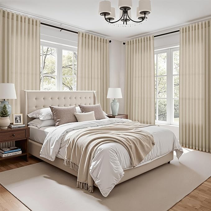 Nanspring Eggshell Beige Curtains for Living Room 72 Inches Long Linen Blend Luxury Light Filtering Semi Sheer Curtain Back Tab Rustic Decor Neutral Elegant Drapes for Bedroom Office 52x72, 2 Panels