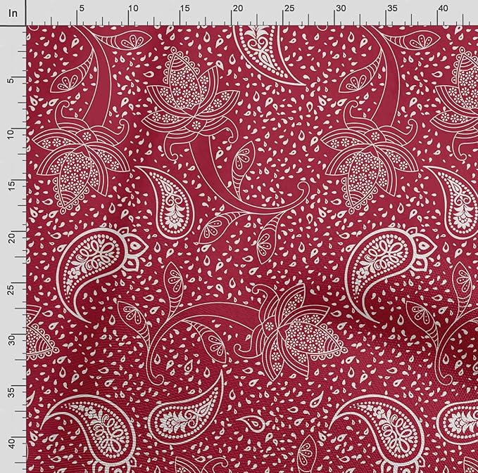 Soimoi Asian Paisley Print - Red, Canvas Fabric Material - 56 Inch Wide, 1 Yard, Unstitched Fabric for Upholstery, Bags, Workwear and Outdoor Gear.
