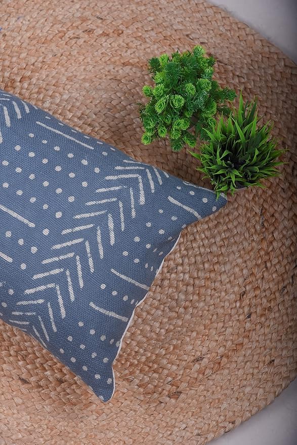 Trade Star Farmhouse Throw Pillow Case 100% Cotton Decorative Pillow Cover Modern Oblong Pillow Shams for Bed Handloomed Lumbar Back Rest Cushion Cover (Dark Grey Snow 12X24 INCHES)
