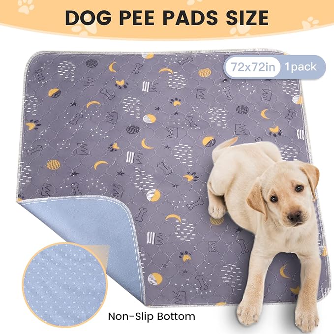 UPSKY Washable Pee Pads for Dogs 1 Pack 72” x 72” Reusable Puppy Pads Waterproof Pet Training Pads, Non-Slip Dog Mats Fast Absorbent Whelping Pads for Playpen, Potty, Crate, Bed