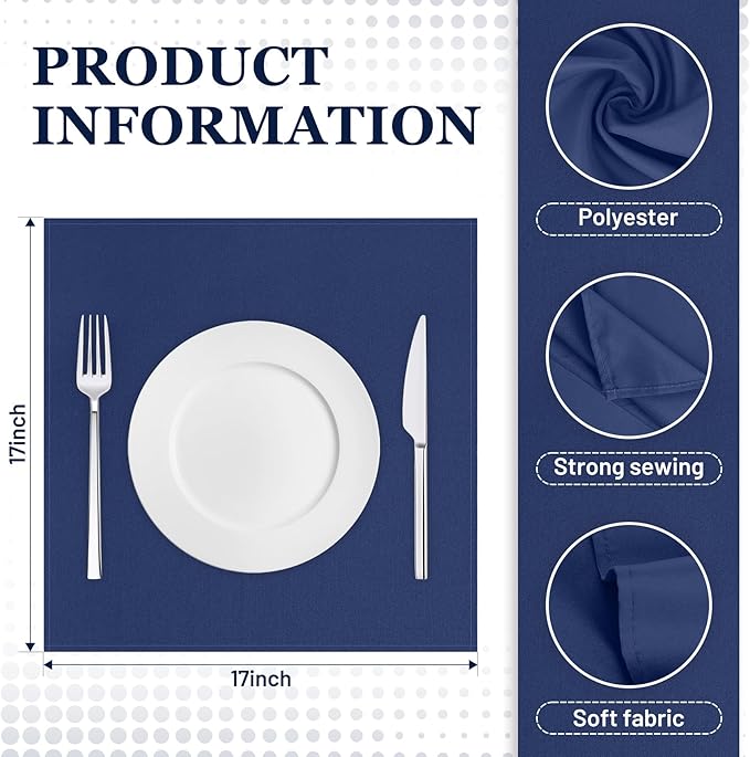 SuperO Set of 80 Cloth Napkins 17 x 17 Inch, Polyester Solid Washable Dinner Napkins with Hemmed Edges,Great for Restaurant, Wedding and Party(Navy Blue)