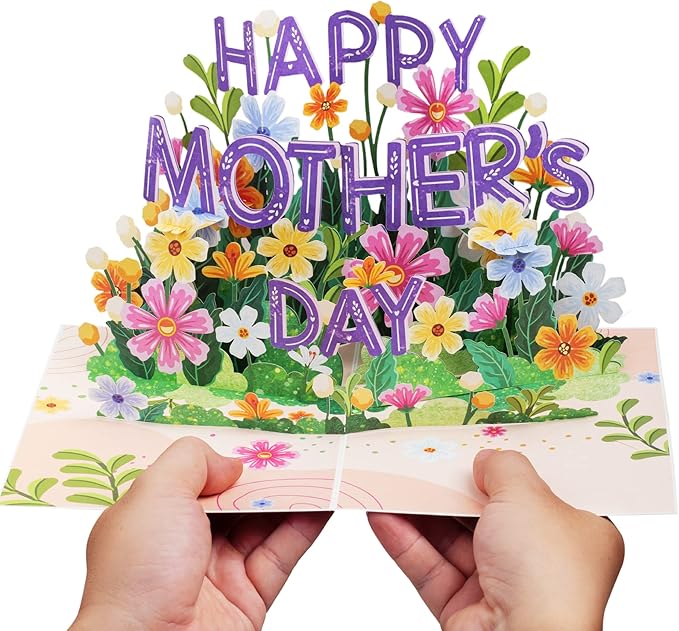 Paper Love Frndly 3D Pop Up Happy Mothers Day Card, Handcrafted - 100% Recycled and Eco-Friendly, 8" x 6" Cover - with Note Tag