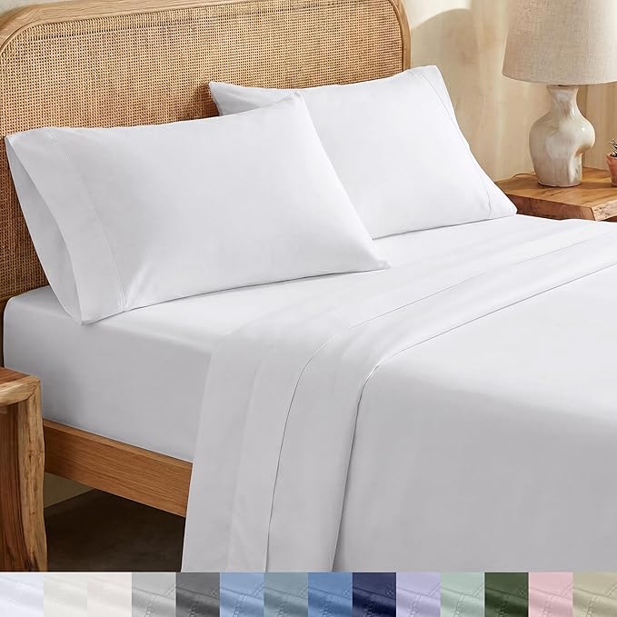 California Design Den Twin XL Sheets Set - Soft 100% Organic Cotton Sheets with Deep Pockets, Crisp Percale, Breathable and Durable Bedding Set for Dorms, Hospitals - White