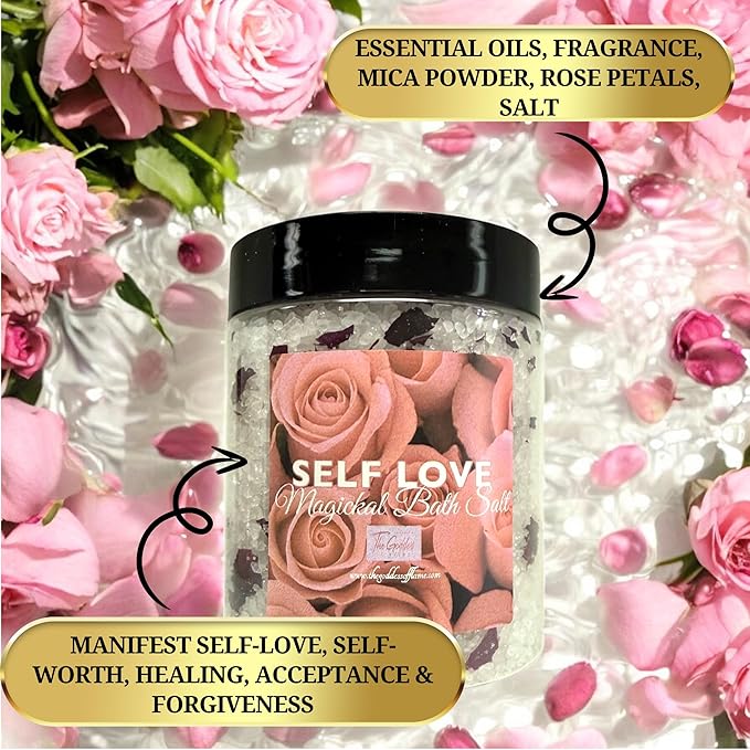 Self Love Bath Salts – Dead Sea Salt Bath Soak for Relaxation, Self Care, Spiritual Cleansing & Ritual Use 12oz
