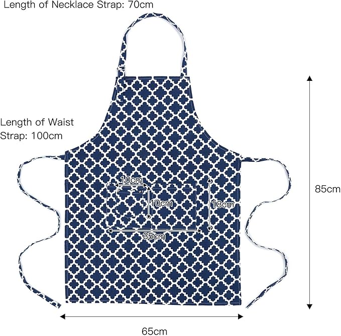 LessMo Kitchen Cooking Aprons with 3 Pockets for Men Women - Cotton Adjustable Professional Grade Chef Apron for Kitchen, BBQ & Grill (Blue)