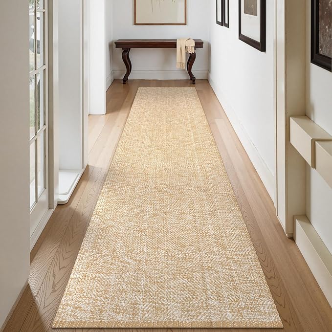 LEEVAN Hallway Runner Rug 12 ft, Cotton Woven Washable Runner Rugs, Tan Braided Low Pile Kitchen Runners Rug, Modern Bathroom Rugs Long Front Door Floor Carpet for Classroom/Bedroom/Doorway