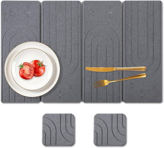Large Stone Dish Drying Mat for Kitchen Counter, 24"×16" Quick Dry Dishes Mats, Foldable Diatomaceous Earth Drying Organizer Pad Water Absorbing for Plate Bottles Utensils