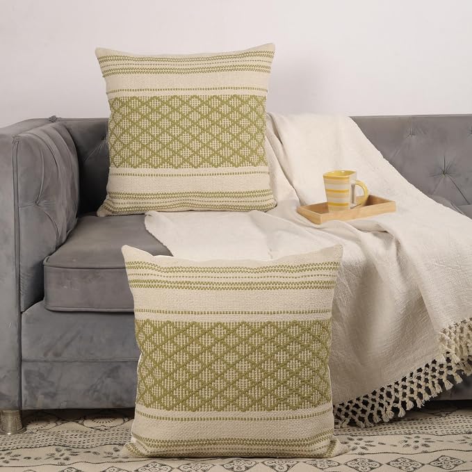 Trade Star Set of 2 Handloomed Pillow Covers Decorative Throw Pillow Cases Cotton Premium Quality Pillow Shams Farmhouse Decor Cushion Covers 18X18 Inches