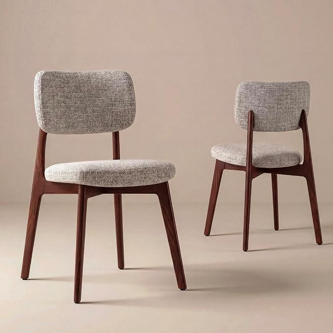 COLAMY Dining Chairs Set of 6, Modern Upholstered Kitchen Room Chairs with Solid Red Oak Wood Legs, 5-Min Easy Assembly Anti-Wobble, High-Weight Fabric Farmhouse Side Chair,300LBS,Walnut,Oatmeal