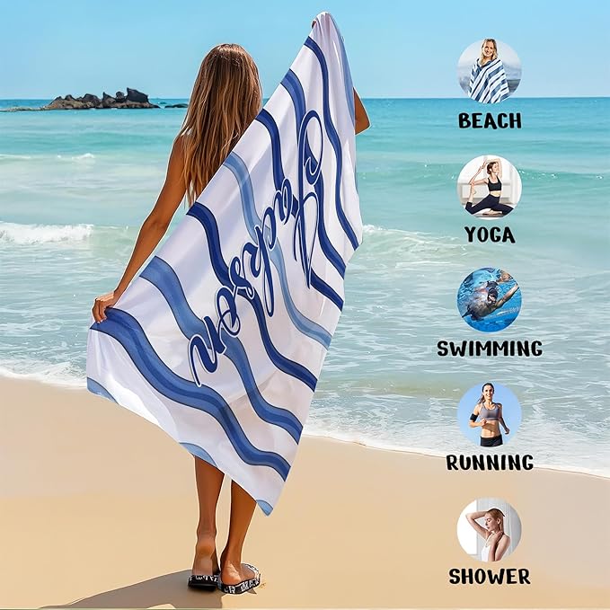 JML Custom Beach Towel with Name, Personalized Microfiber Beach Towel with Name, Large, Soft, Quick Dry & Absorbent for Swim, Pool,Adult,Summer Holiday,Vacation,Travel,Gift for Anniversary, Birthday