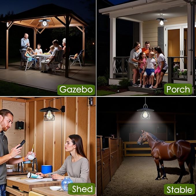 HULPPRE 3000lm Solar Shed Light Indoor Outdoor with Pull String, Daytime or Night,Dusk to Dawn,Classic Design with Metal Made,IP65 Waterproof,3 Modes,for Barn,Chicken Coop,Patio,Garden,Yard,Gazebo