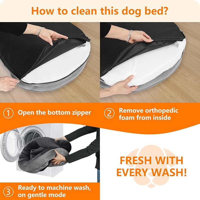Dwanton Orthopedic Dog Bed for Extra Extra Large Dogs with Gel Memory Foam, Waterproof Dog Sofa, Washable Pet Bed with Four Sided Bolster Cushion, Removable Cover & Non-Slip Bottom, 48", Dark Grey