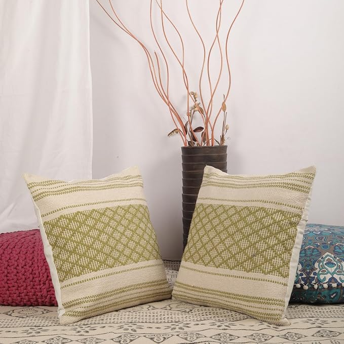 Trade Star Set of 2 Boho Throw Pillow Covers – 20x20 Handloomed 100% Cotton Cushion Covers, Rustic Farmhouse Decor for Couch, Bed, Indoor/Outdoor Use