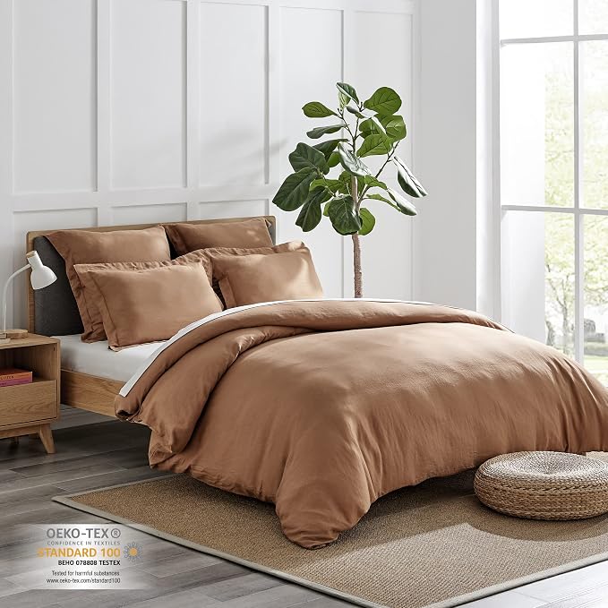 Levtex Home - 100% French Flax Linen - King Duvet Cover - French Flax Washed Linen - Sandstone - Duvet Cover Size (106x94in.)