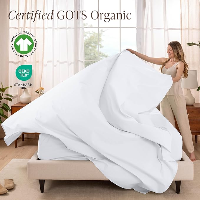 Bare Home 100% Organic Cotton Split King Sheet Set - Crisp Percale Weave - Lightweight & Breathable - Bedding Sheets & Pillowcases (Split King, White)