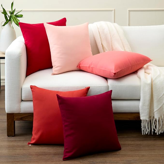 Encasa XO Throw Pillow Covers 12x20 in Set of 2 Coral | No Inserts | Cotton Pillow Covers for Living Room, Bed, Sofa, Couch | Decorative Cushion Covers with Improved Zipper