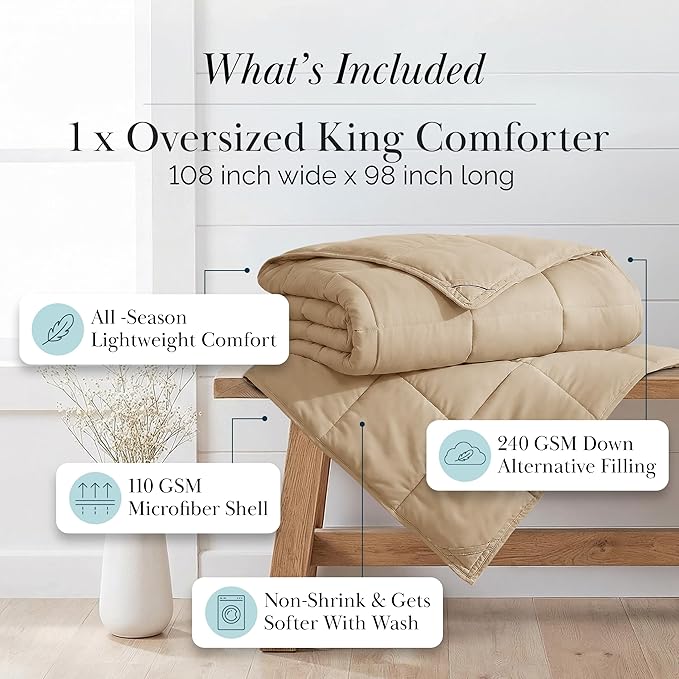 Southshore Fine Living, Inc. Comforters, King Size Down-Alternative Comforter, Oversized Cal/King Comforter, Hotel Bedding, All Season Comforters, Pet Hair Resistant Bedding, Taupe