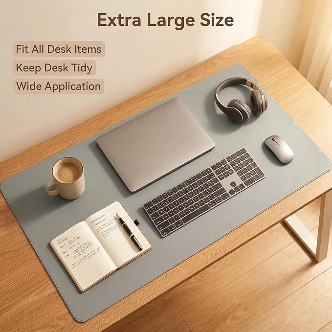 Dual-Sided Desk Mat - Leather Table Protector, Large Mouse Mat & Writing Surface for Office/Home, Gray (25.5"x37.5")