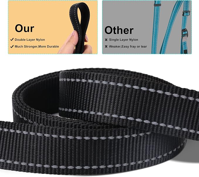 Soft Neoprene Padded Dog Collar and Leash Set for Small Medium Large Dogs, Reflective Durable Nylon Dog Collar with 5ft Leash Easy for Walking, Black,Neck fit 12.5-19.5’’